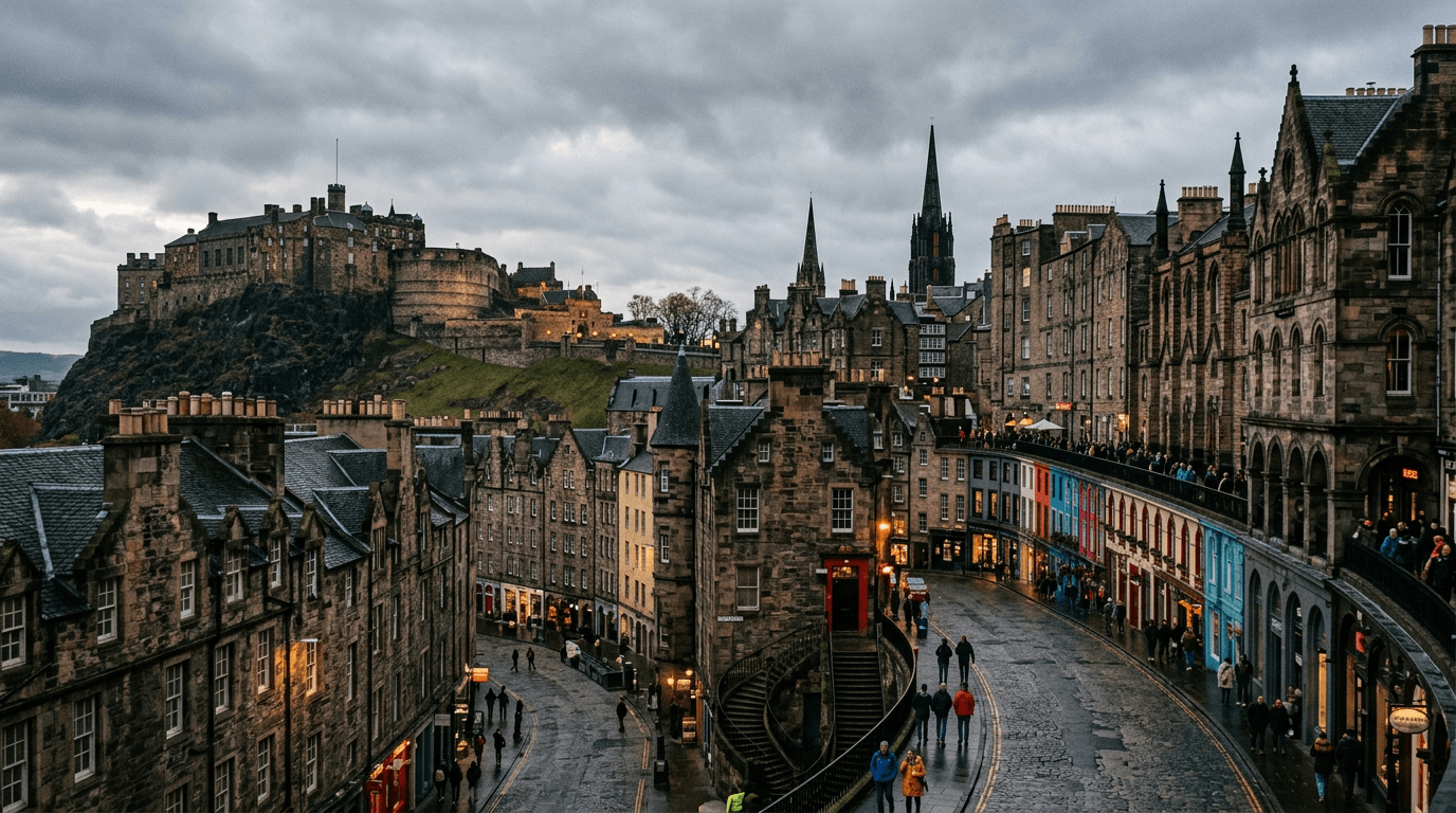 Edinburgh old town skyline with the castle on the hill
