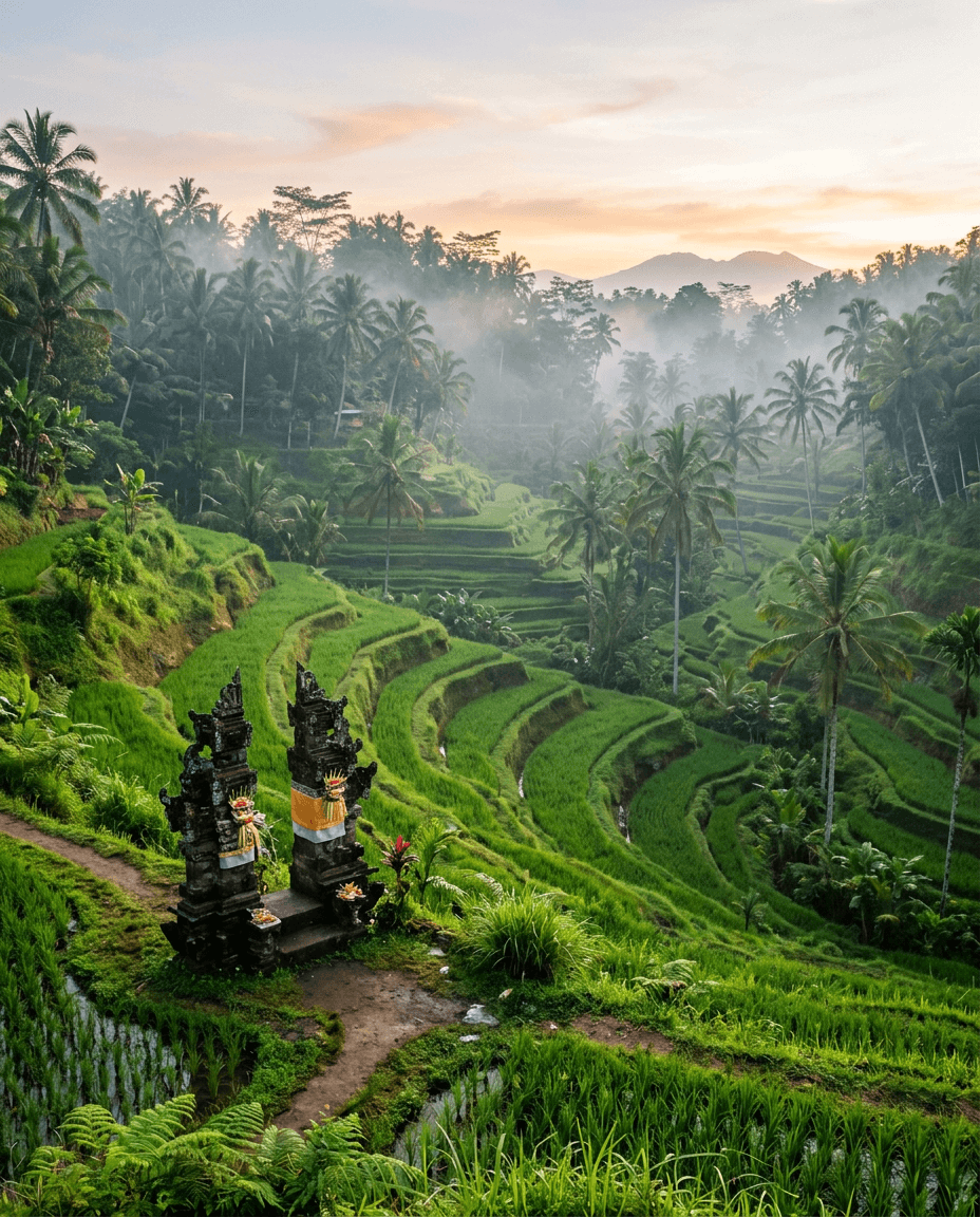 Terraced green rice fields in Ubud, Bali
