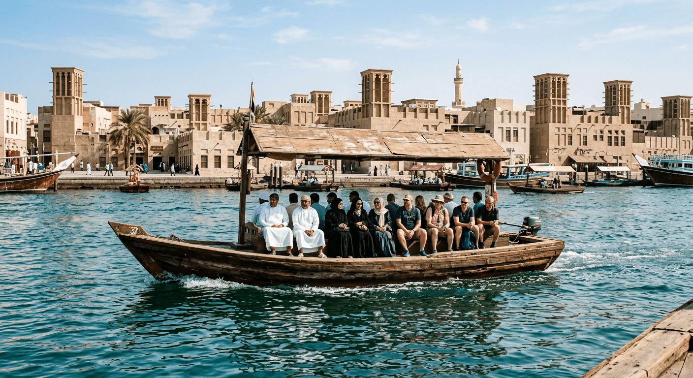 Wooden abra boat crossing Dubai Creek