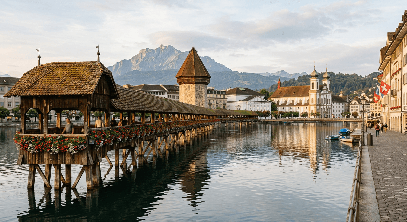 Chapel Bridge in Lucerne with flower boxes